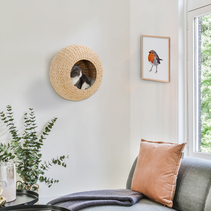 Pawhut Cat Wall Shelf, Cat Wall Climber With Washable Cushion, Wall Mounted Kitten Condo Furniture For Indoor Use, Beige