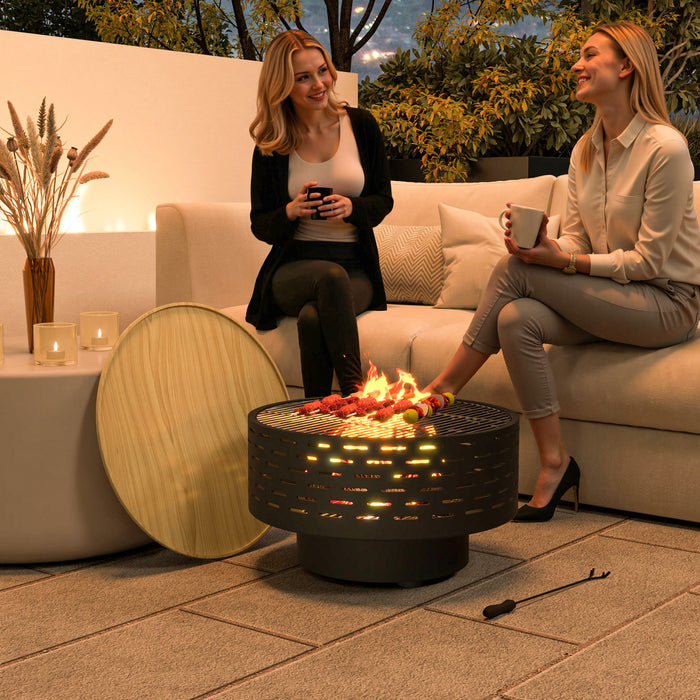 Outsunny 3-in-1 Fire Pit Outdoor Fire Bowl with Fire Basket Charcoal Grey