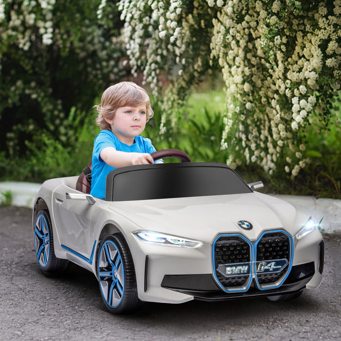 Aosom 12v Electric Powered Ride-On Car With Remote Control, 3.1 Mph Kids Ride-on Toy For Boys And Girls With Portable Battery, Suspension System, Horn Honking, Music, Lights, White