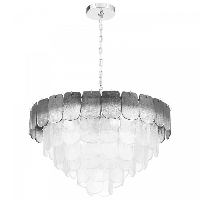 Bianca 19 Light Chandelier, Polished Nickel, Crystalline Smoke With Piastra Type Glassware