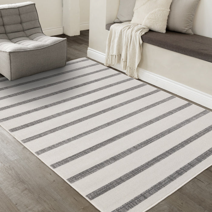 Covington Grey White Striped Rug, 6'7\" x 9'10\" Indoor Area Rug
