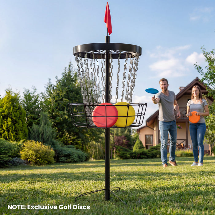 Soozier 24-Chain Portable Practice Basket for Disc Golf Target Stand, Easy Assembly & Lightweight Basket w/ Carry Bag, Black and Silver