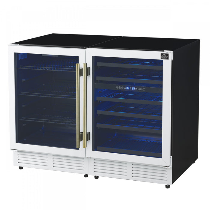 Forno Gemello 48\" Side-by-Side Wine and Beverage Cooler in White , French Door, 9.6 cu. ft. -FWCDR6699-48WHT