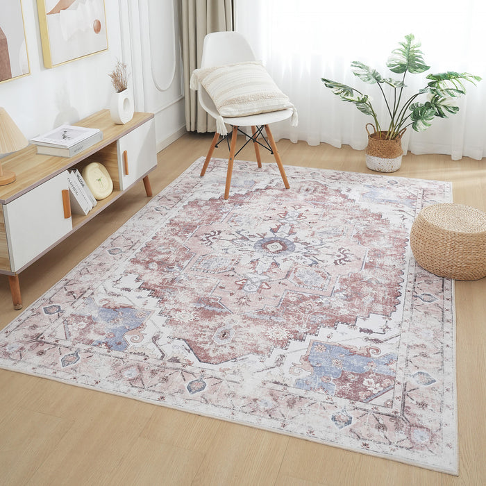 Aqua Rustic Washable Non-slip Low Pile Area Rug 8'x10'