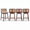 Talia Wooden Counter Height Bar Stool Set of 4 with Rattan Backrest,Walnut | Talia – Lot de 4 tabourets de bar de hauteur comptoir en bois avec dossier en rotin, finition noyer