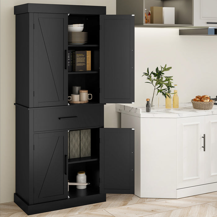 HOMCOM 72\" Tall Kitchen Pantry Storage Cabinet with Barn Doors, Black