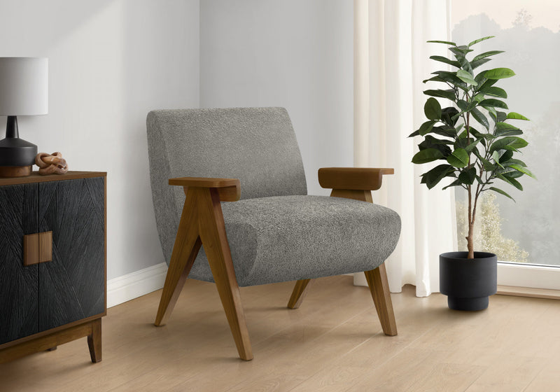 Monarch Specialties - Accent Chair, 31\"H, Upholstered, Living Room, Bedroom, Grey Fabric, Brown Walnut Wood