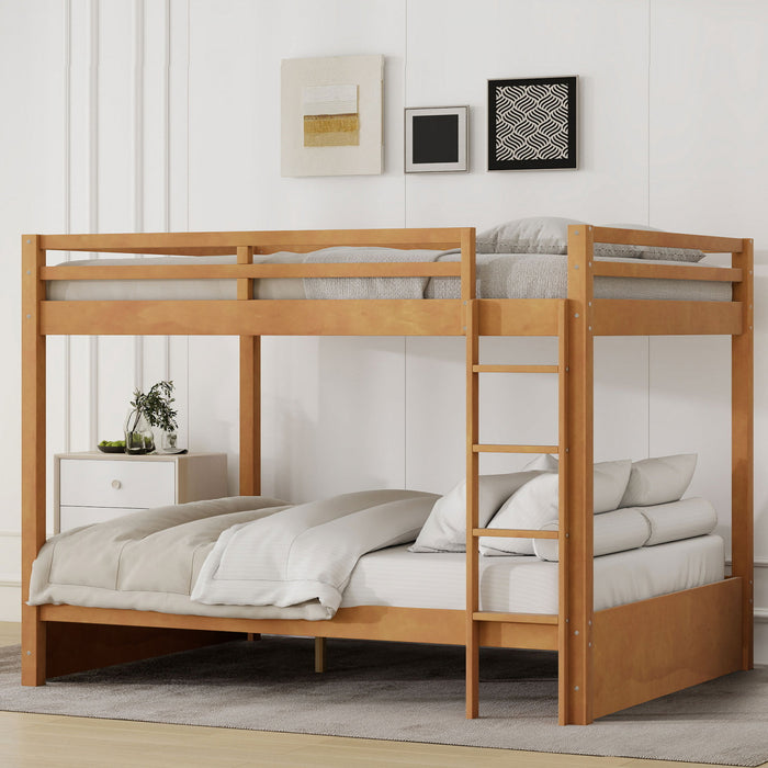 Ethan Solid Wood Queen Size Bunk Bed with Ladder, Sturdy & Space-Saving, Brown