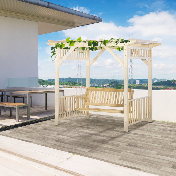 Outsunny Patio Swing Chair With Pergola, 2-person Wooden Gazebo Swing Bench Sun Shelter For Garden, Poolside, Backyard, Deck