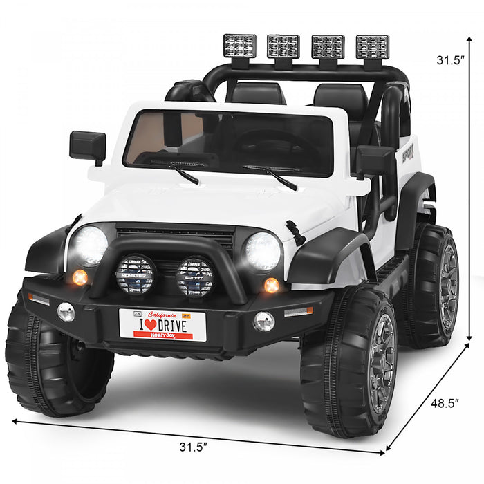Costway 12v Kids Ride On Car 2 Seater Truck Rc Electric Vehicles W/ Storage Room White