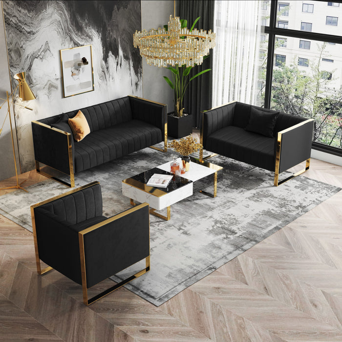 Trillium Mid-Century Modern 3-Piece Sofa Set in Black