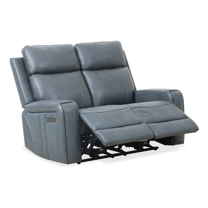 Bellamy 58 in. Leather Match Power Reclining Loveseat with Adjustable Headrest and USB - Blue