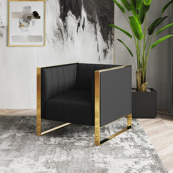 Trillium Mid-Century Modern Velvet Lounge Chair in Black - Set of 2