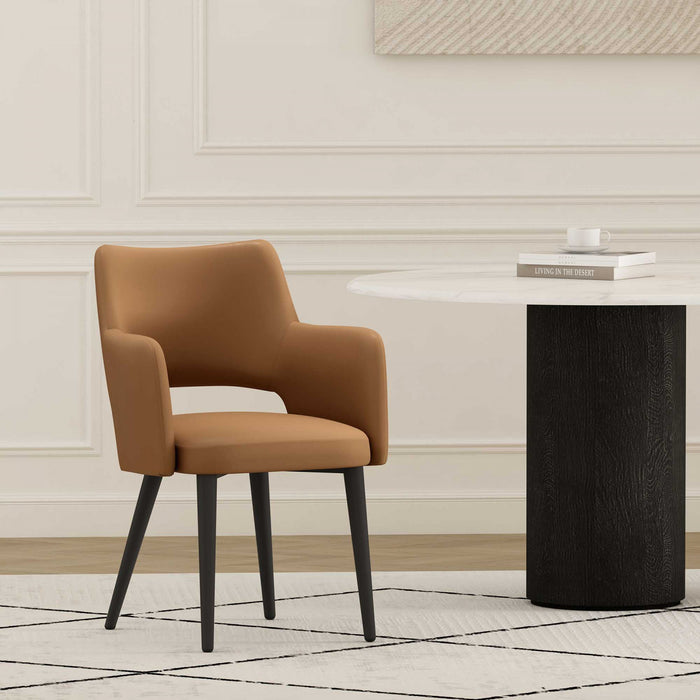Tremont Modern Metal Vegan Leather Armchair in Saddle