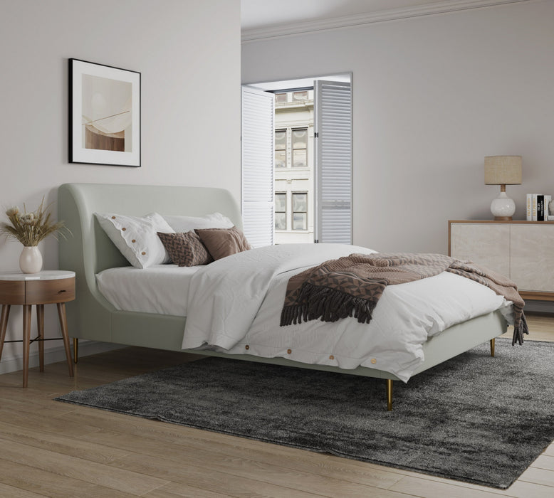 Heather Mid-Century Modern Velvet Upholstered Full Bed in Cream and Gold