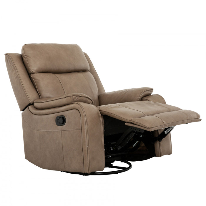Marlow 37 in. Leather Match Swivel Glider Manual Recliner - Taupe