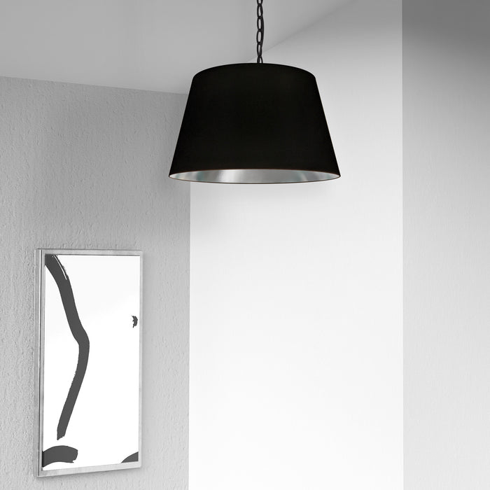 Dainolite Brynn 1 Light Pendant Small Black Finish Black/Silver Shade Lamp