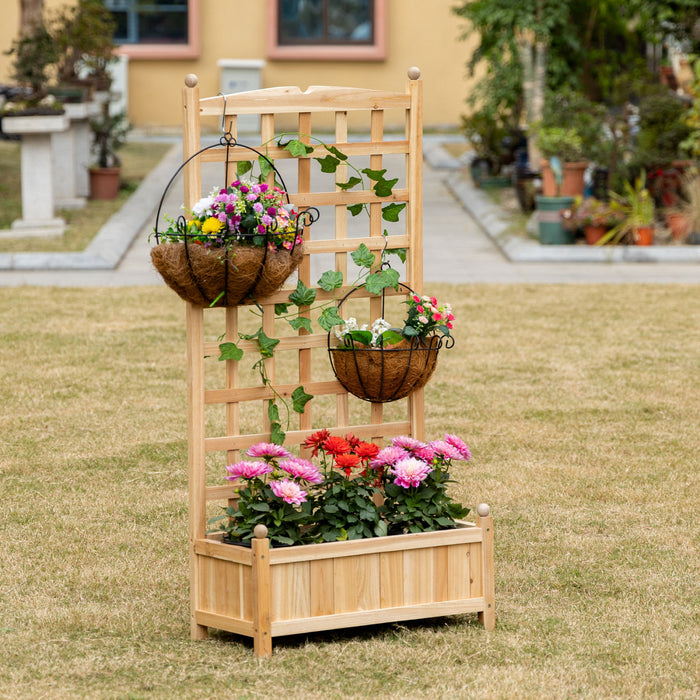 Outsunny 24\" X 12\" X 49\" Raised Garden Bed With Trellis Board Back & Strong Wooden Design & Materials