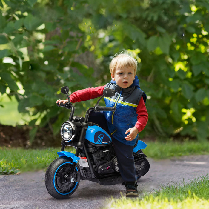 Aosom Kids Motorcycle, 6v Electric Motorcycle With Training Wheels, Foot Pedal, Headlight, Music, Forward/reverse, Single-button Start, Toddler Ride On Toy For 18+ Months, Blue