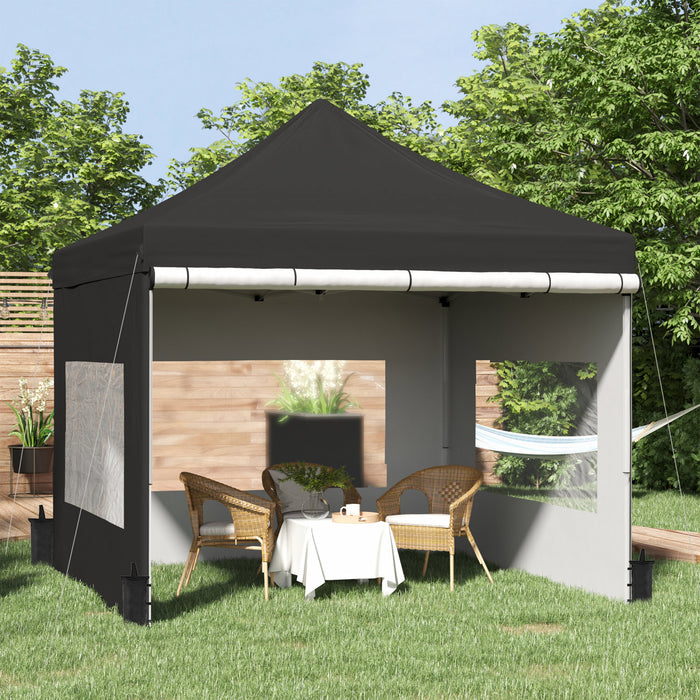 Outsunny 10' X 10' Pop Up Gazebo, Instant Canopy Tent Sun Shelter With Sidewalls, Wheeled Carry Bag And 4 Sand Bags, For Outdoor, Garden, Patio