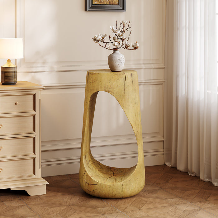 Brio 26.57\" Rustic Tree-Stump MGO Accent Table, Unique Wood Grain Indoor Side Table, Natural