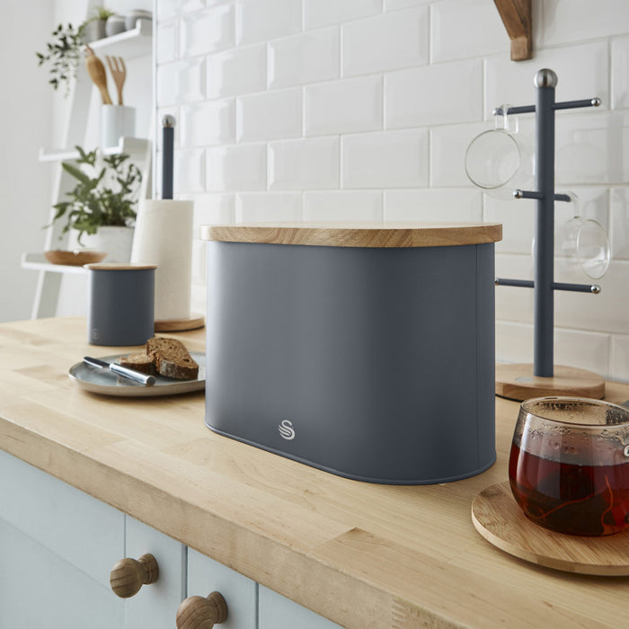 Salton Swan Nordic Bread Bin with Cutting Board - Grey