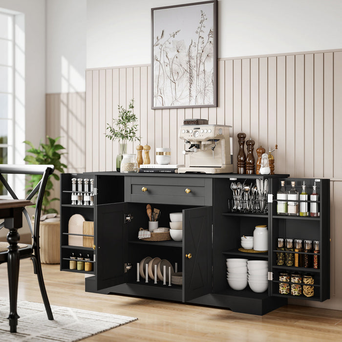 HOMCOM 54\" Sideboard Buffet Cabinet, Farmhouse Kitchen Cabinet, Black