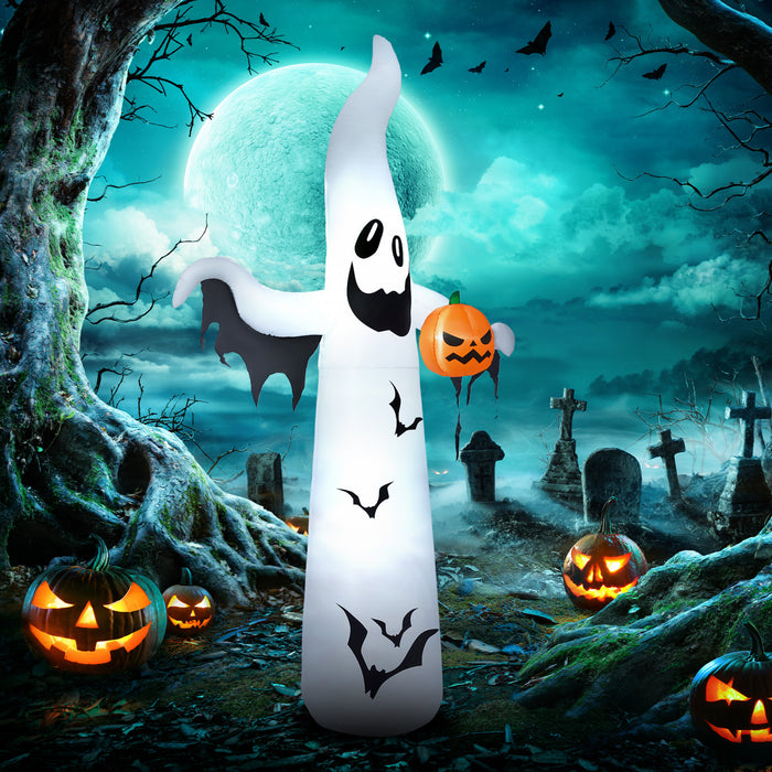 Homcom 12ft Inflatable Halloween Ghost With Pumpkin, Led Yard Display