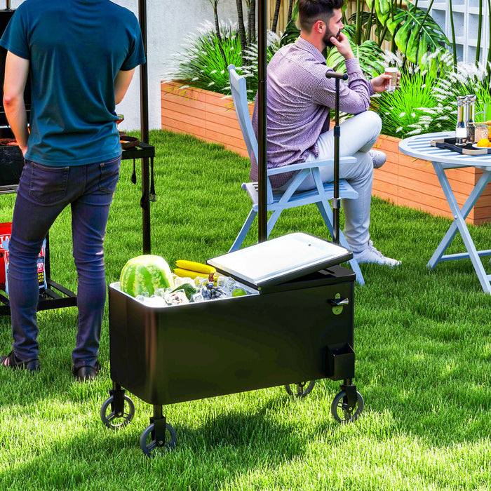 Outsunny 80qt Patio Cooler Cart Wheeled Cooler with Bottle Opener, Black