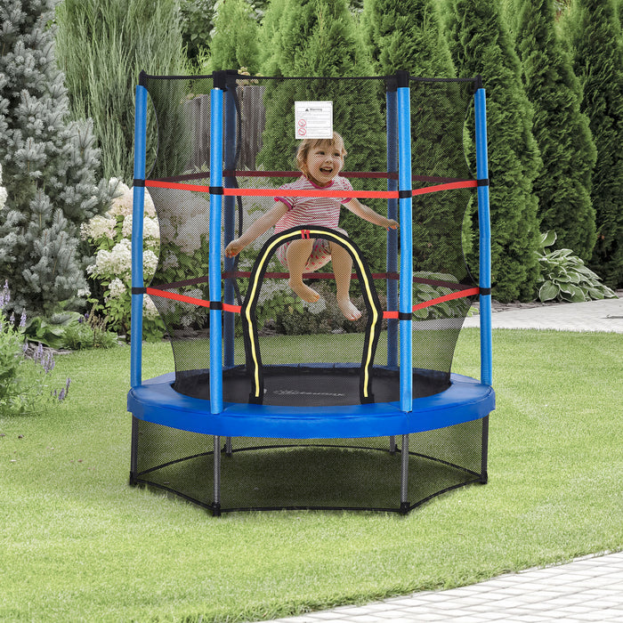 Outsunny Φ55\" Kids Trampoline With Enclosure Net Steel Frame Indoor Round Bouncer Rebounder Age 3 To 6 Years Old Blue