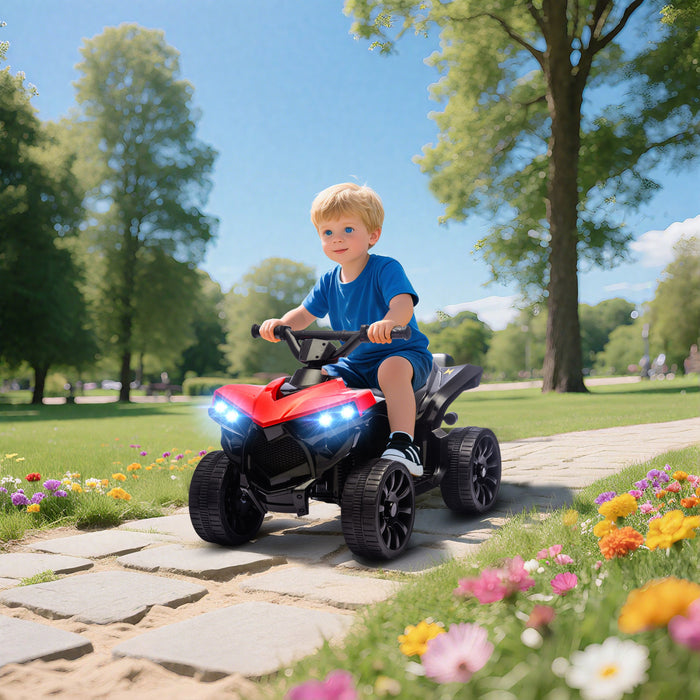 Qaba Kids ATV 4 Wheeler, 6V Battery Powered Electric Ride on Car with Music and LED Headlights for Ages 3-8 Years Boys and Girls, Red