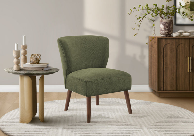 Monarch Specialties - Accent Chair, 33\" H, Upholstered, Living Room, Bedroom, Green Fabric, Walnut Wood Legs