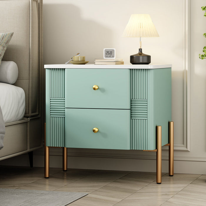 Lila Modern Nightstand with Storage Drawers and Metal Handles,Green