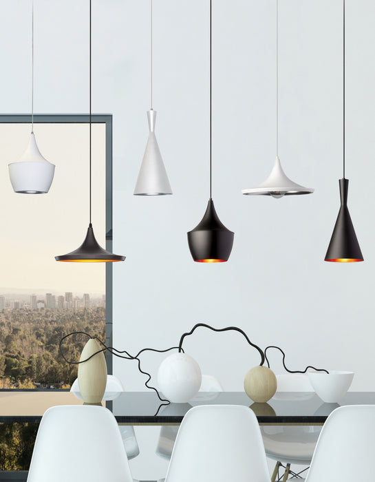Dainolite Helsinki 1 Light Pendant Cone Matte Black Finish gold Pebbled Interior Lamp