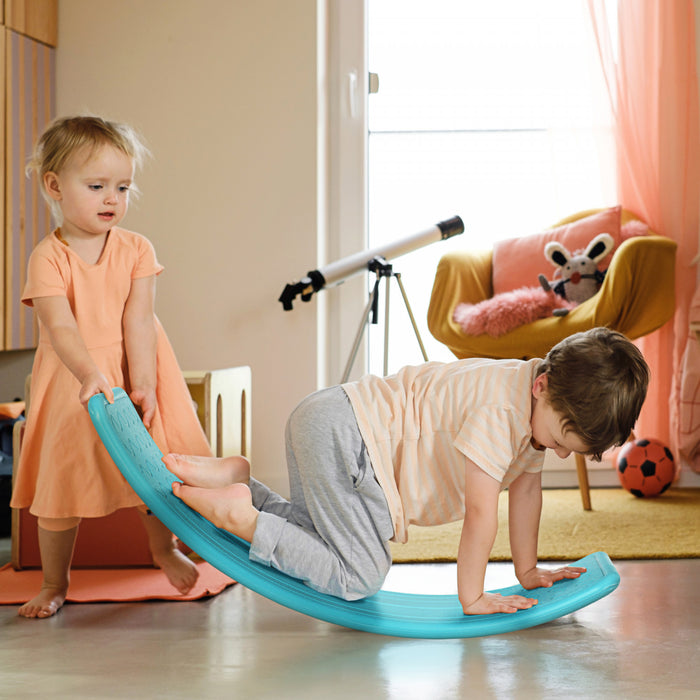 Qaba 32.3\" Balance Board, Wobble Board Kids Curvy Rocker Board, Ended Preschool Learning Montessori Waldorf Toy, Ages For 3-6 Years Old, Blue