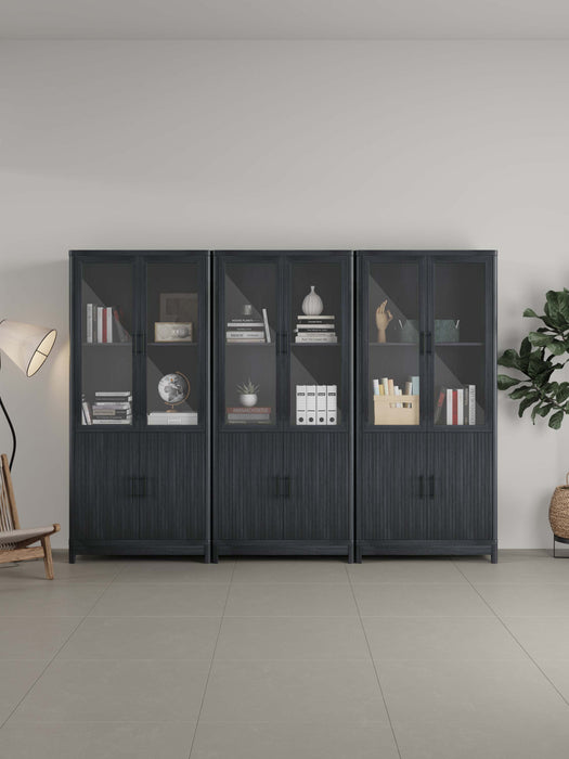 Jodie Mid-Century Modern 31\" Bookcase Cabinet in Charcoal Gray (6-Shelf) - Set of 3