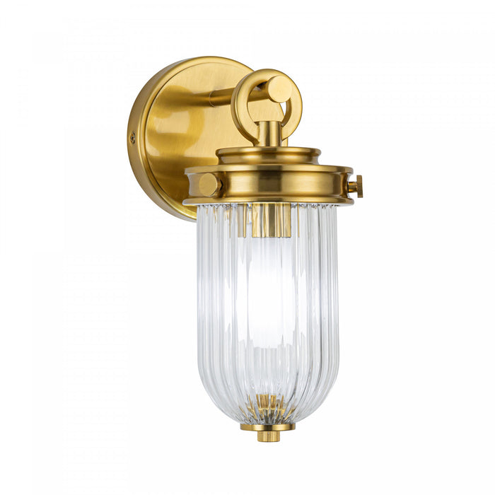 Myla 1 Light Wall Sconce, Vintage Brass With Ribbed Glass Glassware