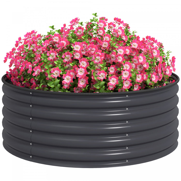 Outsunny Metal Planter, 4 x 4 x 1.5 ft Outdoor Garden Box Dark Grey