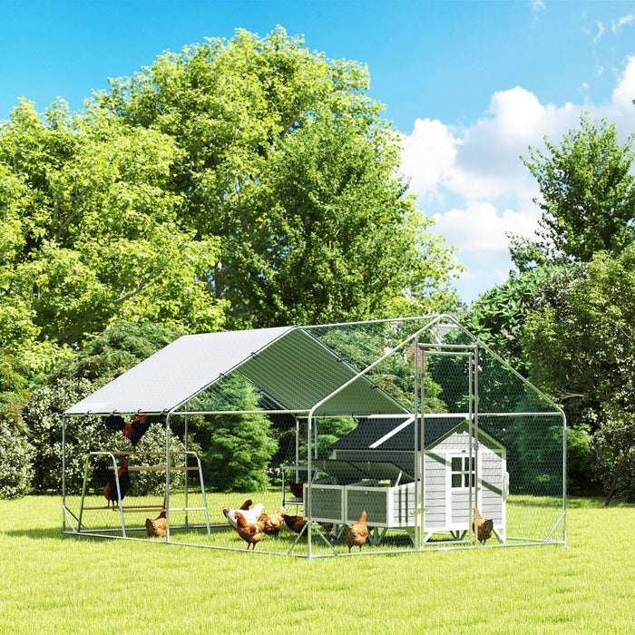 Pawhut Chicken Run, Large Metal Chicken Coop With Nesting Box, Waterproof & Uv-resistant Cover, Roosting Bars, Poultry Cage For Outdoor, Backyard, Farm, For 12-18 Poultry
