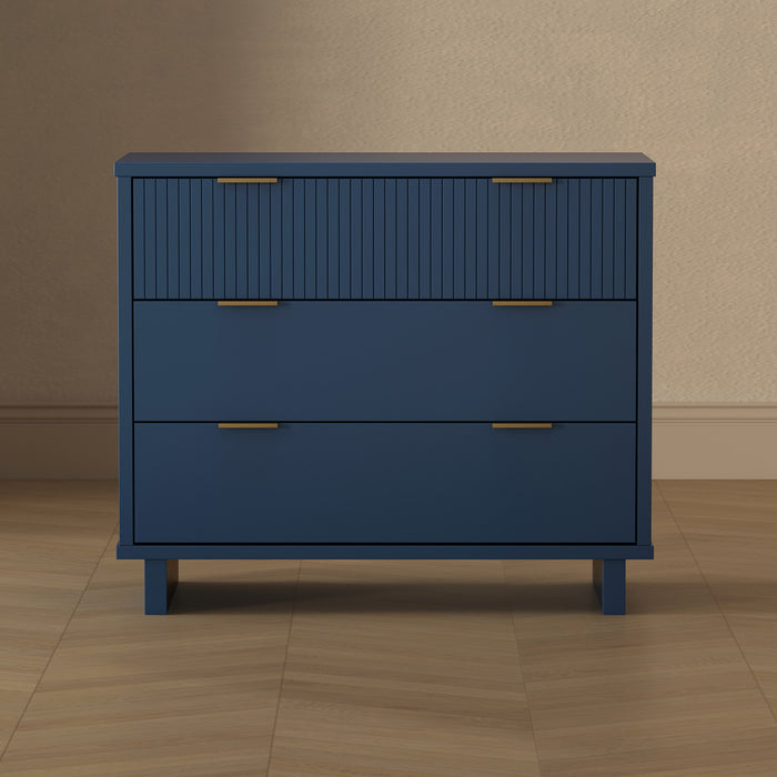 Elara Contemporary 38\" Solid Wood Dresser in Midnight Blue (3-Drawer)