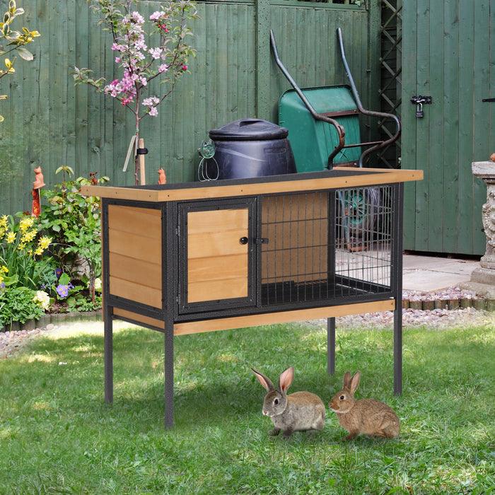 PawHut Rabbit Hutch, Wooden Bunny Cage Indoor Outdoor Bunny Hutch with Tray and Openable Water-Resistant Roof, Small Animal Cage for Rabbits, Chickens, Ducks, Yellow