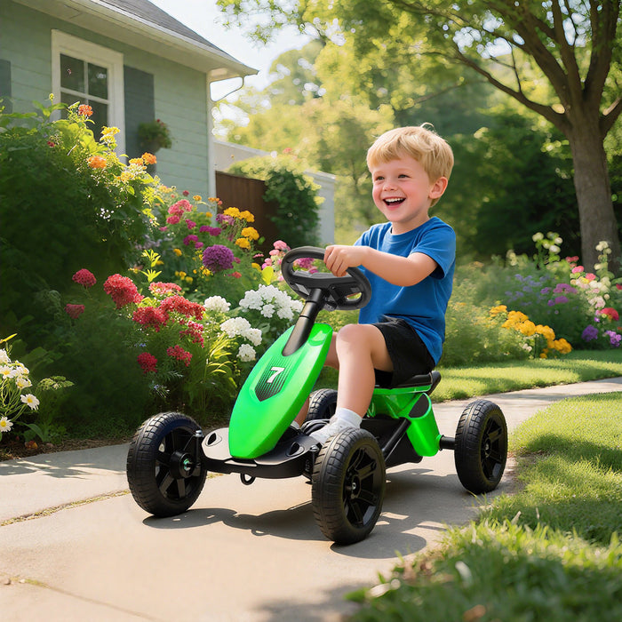 Qaba Pedal Go Kart For Kids, Ride On Toys For Boys Girls With 4 Silent Eva Wheels, Children Outdoor Racer Pedal Car For 2-5 Years, Green