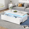 Aiden LED Coffee Table with Storage Drawers and App-Controlled Lighting,White | Aiden table basse LED – table basse avec tiroirs de rangement et eclairage controle par application, blanc