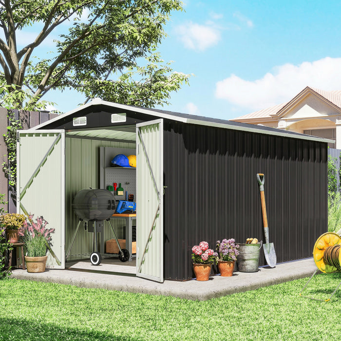Outsunny 12' x 8' Metal Shed, Heavy Duty Outdoor Storage Shed, Dark Grey