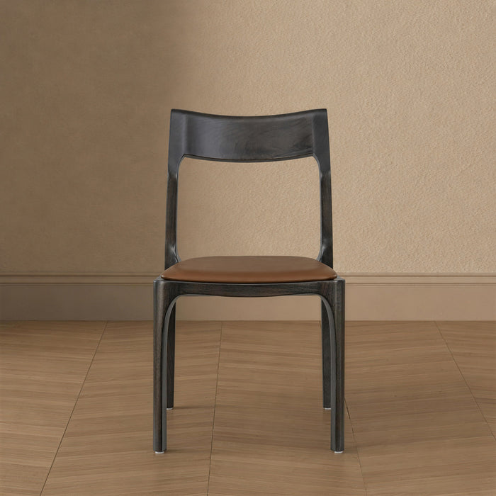 Moderno Modern Vegan Leather Wood Dining Chair in Saddle - Set of 2