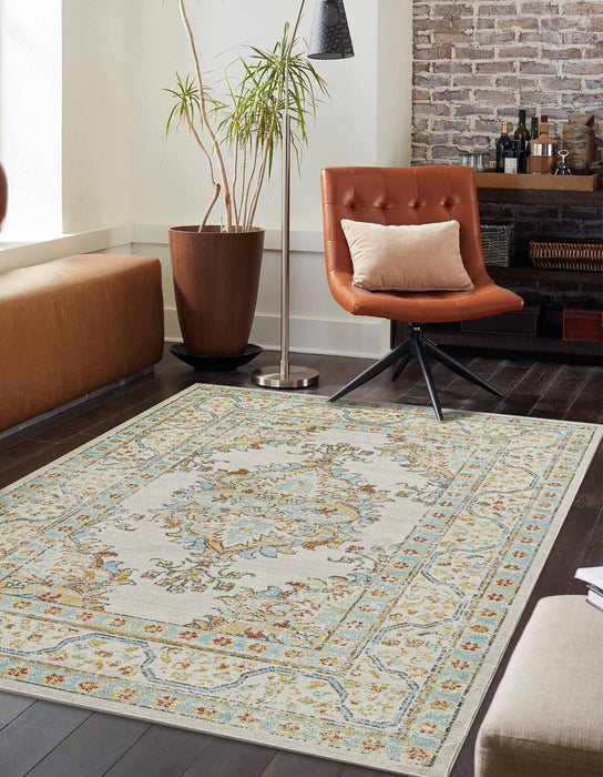 Esme Traditional 9'3\" x 11'10\" Area Rug in Ivory Indoor Area Rug