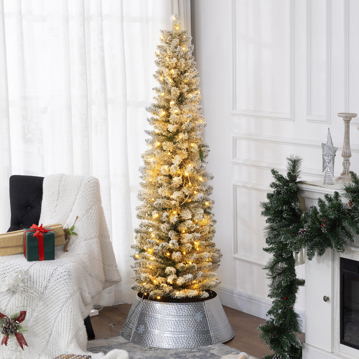 Homcom 6 Foot Snow Flocked Artificial Pencil Christmas Tree With Lights
