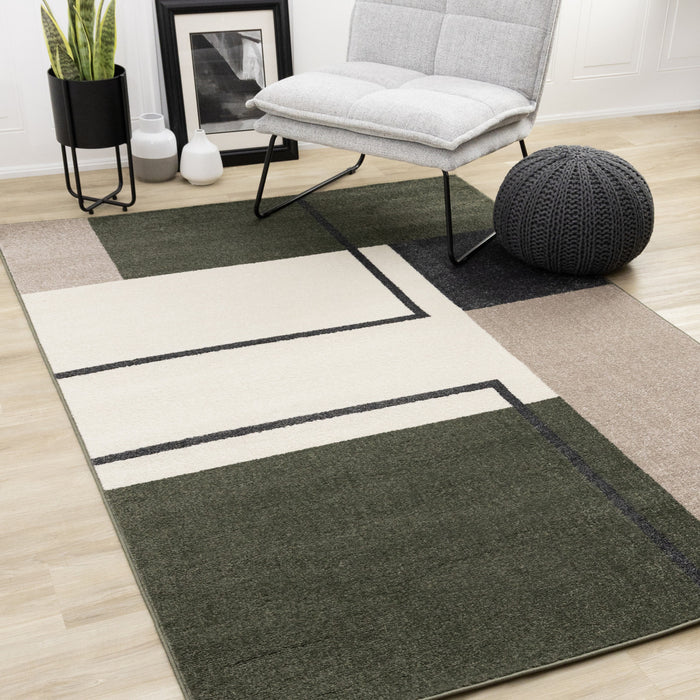 Marley Geometric Modern Green Grey White Area Rug - 7'10\" x 10'6\"