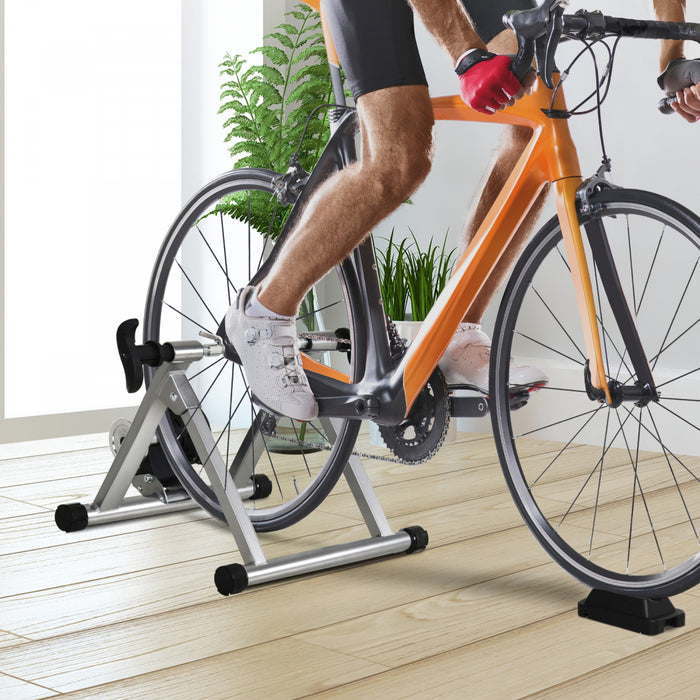 Soozier Bike Trainer Magnetic Bicycle Stand Indoor Exerciser W/ Quick Release Skewer, 5 Levels Resistance Silver