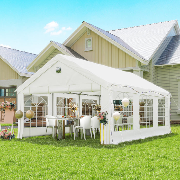 Outsunny 20' x 13' Party Tent, Heavy Duty Gazebo Canopy with Windows, White
